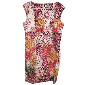 Calvin Klein Sleeveless Sheath Career Dress Women's Size 14 Pink & Orange Print